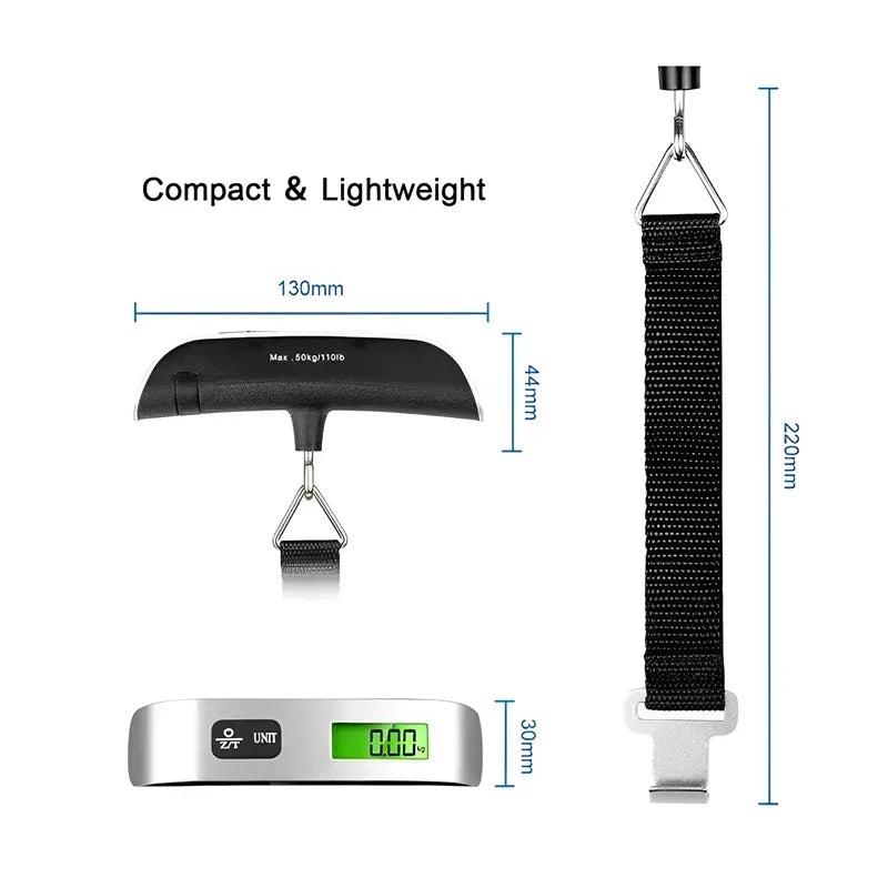 50kg/110lb Portable Digital Luggage Weight Scale LCD Display Pocket Electronic Suitcase Travel Scale Balance Baggage Weight Tool ExactoMag 