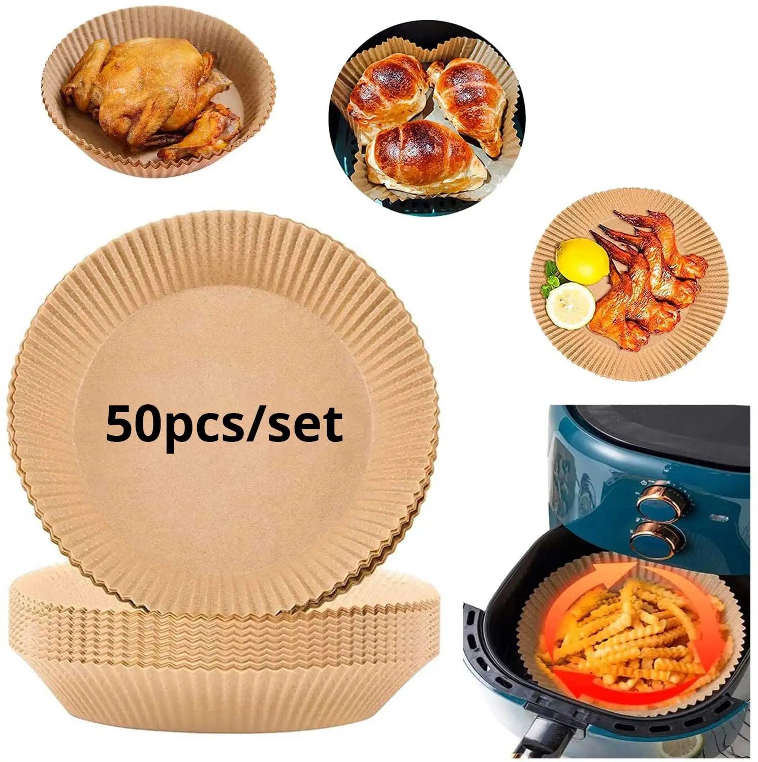 50/100/200pcs Disposable Air Fryer Paper Round/Square Special Paper Food Silicon Oil Paper Air Fryer Liners Baking Paper ExactoMag 