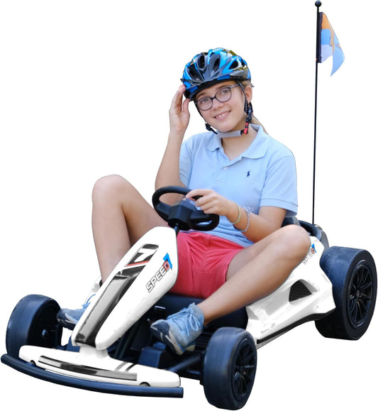 24V 10Ah Electric Go Kart with Drifting Function for Big Kids Age 6+, 2WD Ride on Car with Gas and Brake Pedal, Max Speed 7.5Mph, 135 Lbs Load Capacity - White ExactoMag 