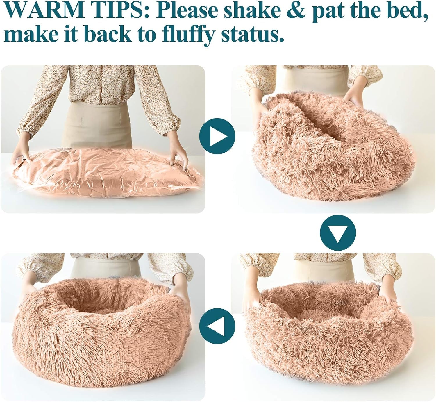 Calming Dog Beds for Large Medium Small Dogs, 24/32Inch Fluffy Cat Bed Donut Cuddler round Dog Beds, Ultra Soft Anti-Anxiety Pet Beds, Safe Faux Fur Material, Machine Washable ExactoMag 