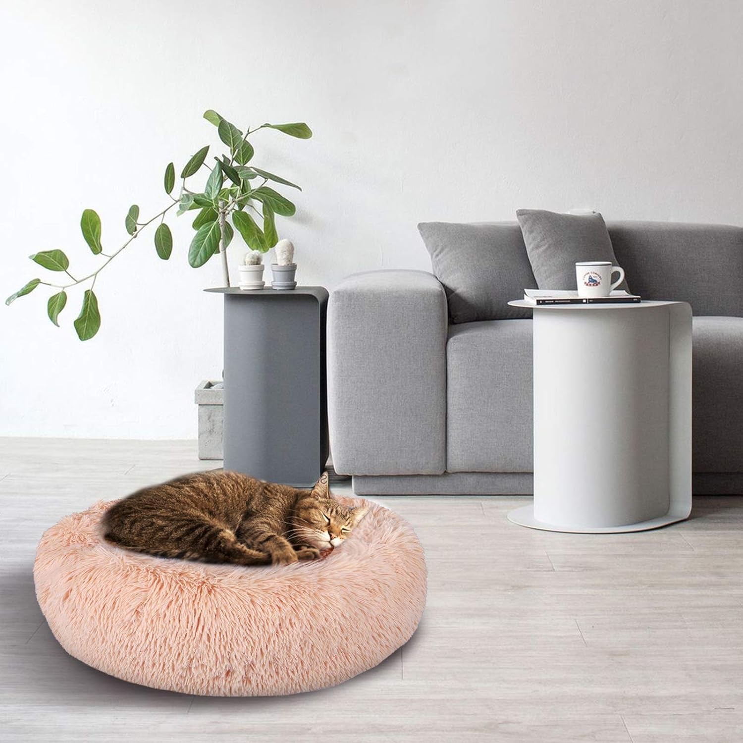 Calming Dog Beds for Large Medium Small Dogs, 24/32Inch Fluffy Cat Bed Donut Cuddler round Dog Beds, Ultra Soft Anti-Anxiety Pet Beds, Safe Faux Fur Material, Machine Washable ExactoMag 