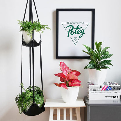 Leather Plant Hanger with Pot Included - Hanging Planters Basket with Plastic Planter 6'' (1 Adjustable Plant Hangers and 2 Pots) Hanging Plant Holder for Home Decor 42'',Black ExactoMag 
