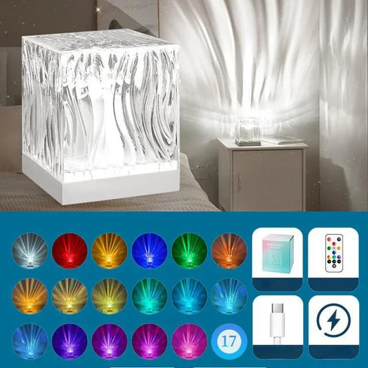 Dynamic Aurora Northern Lights Water Ripple Projector Night Light 17 Colors Flame Crystal Lamp for Living Room Study Bedroom ExactoMag 