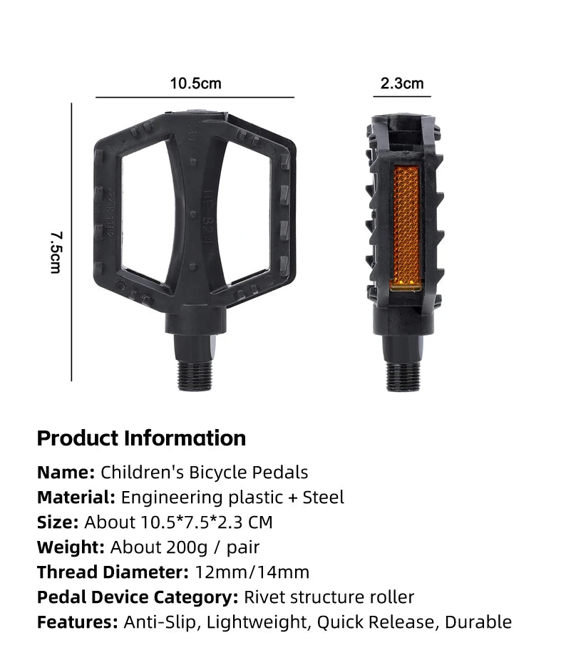 WEST BIKING Kids Bicycle Pedals Ultralight Anti-Slip ABS Safety Warning Reflective Children Cycling 9/16 1/2 Kids Bike Pedals ExactoMag 