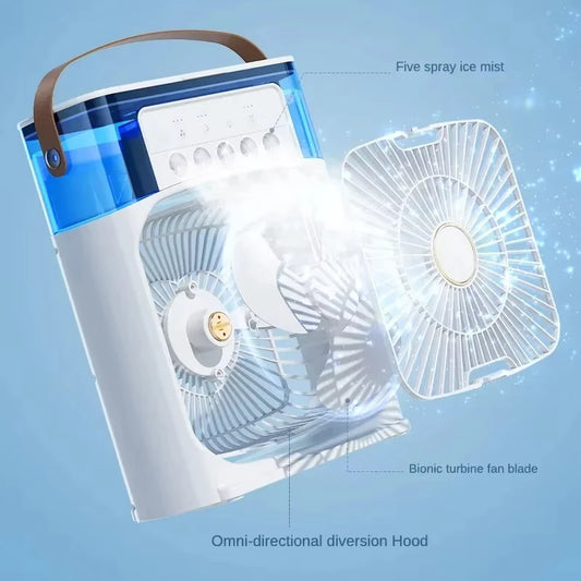 3 In 1 Fan AIr Conditioner Household Water Mist USB Fan Small Air Cooler LED Night Light Portable Humidifier Air Adjustment Fan ExactoMag 