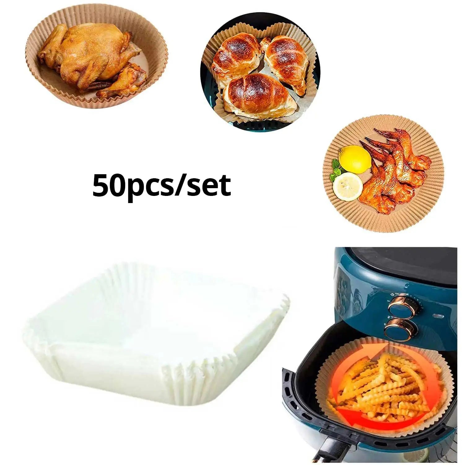 50/100/200pcs Disposable Air Fryer Paper Round/Square Special Paper Food Silicon Oil Paper Air Fryer Liners Baking Paper ExactoMag 