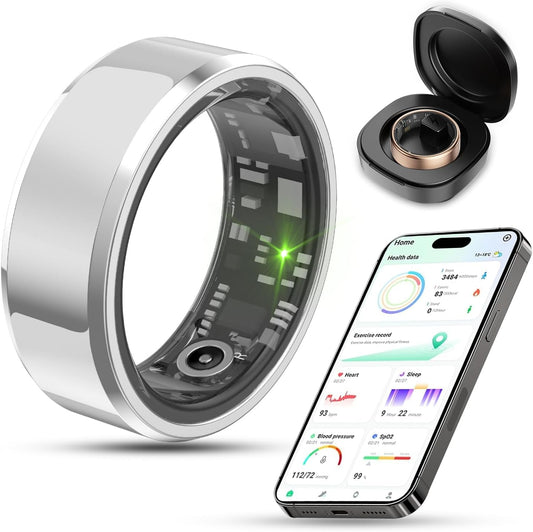 2025 Upgrade Smart Ring Health Tracker for Men Women - IP68 Waterproof Fitness Ring with Sleep Tracker/Heart Rate/Blood Oxygen/Steps/Distance/Calories,Air Shutter,Charging Case up to 7-Day, Silver #10 ExactoMag 